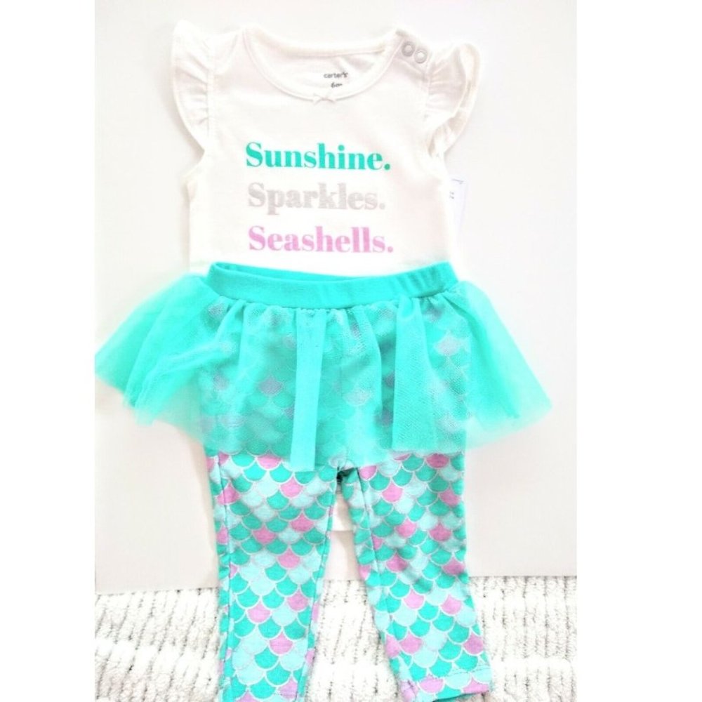 Baby Girl Carter's "Sunshine Sparkles Seashells" 2-Piece outfit Size 6, 9M